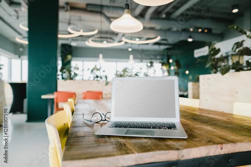 Wallpaper Mural Business, Laptop and glasses in coworking office Torontodigital.ca