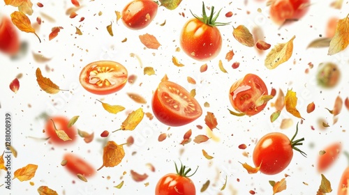 flying fresh tomatoes isolated on white background. clipping path