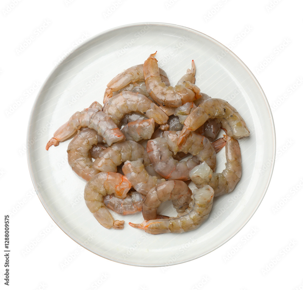 Fresh raw shrimps isolated on white, top view. Sea food Fresh raw shrimps isolated on white, top view. Sea food