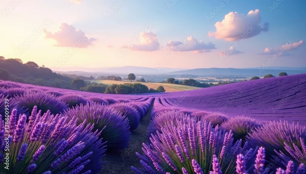 Obraz premium Rolling hills of lavender fields stretching towards the horizon, serenity, nature