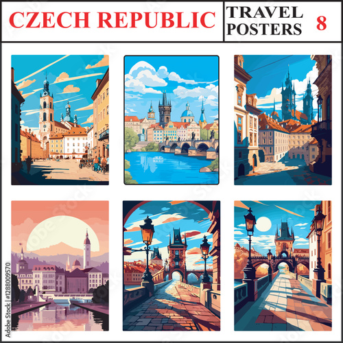 Czech Republic Ceske Budejovice Prague Prague Travel Poster Wall Art Print Collection Set Part 8