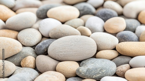 Weathering process concept. An assortment of smooth, colorful stones laid out on a natural surface.