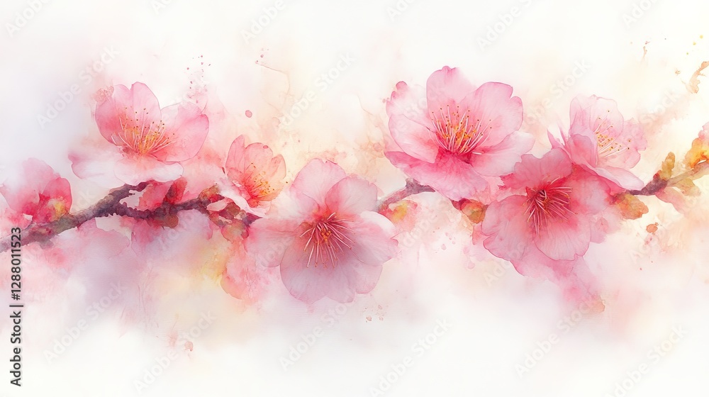 A delicate watercolor illustration of pink cherry blossoms on a branch. A delicate watercolor illustration of pink cherry blossoms on a branch.