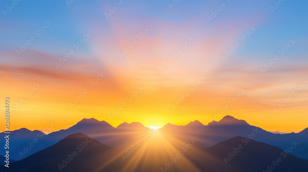 Obraz premium vibrant sunrise over mountains creates serene atmosphere
