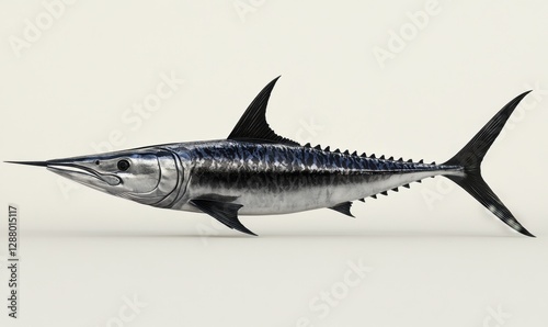 Silver marlin fish swimming in clear water, side view, for marine life studies