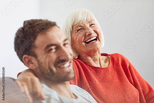 Portrait of senior woman with her grown-up grandson