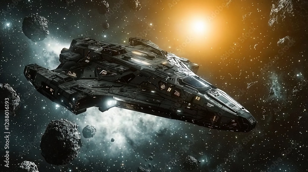 Fototapeta premium Spaceship asteroid field nebula solar system travel