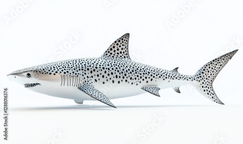 Spotted shark swimming against a white background, ideal for educational content