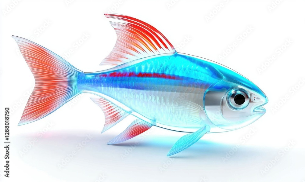 Obraz premium Translucent fish with visible skeleton on white background, ideal for science projects