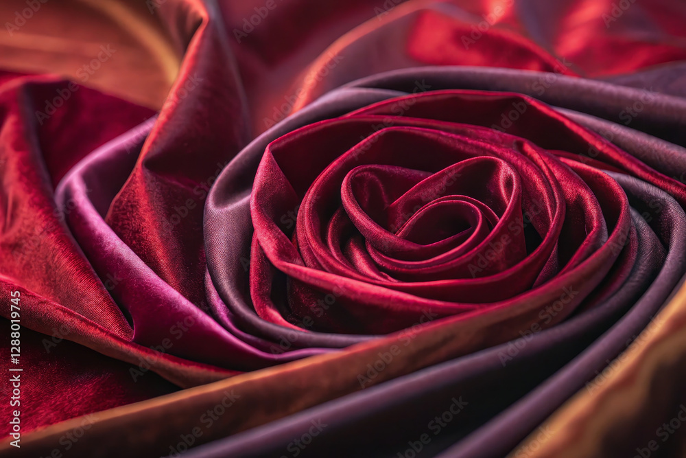 Luxurious red and purple velvet fabric arranged in rose shape Luxurious red and purple velvet fabric arranged in rose shape