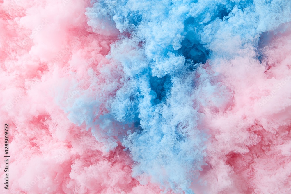Fototapeta premium Colorful smoke swirls in shades of pink and blue create a vibrant atmosphere at an outdoor event celebrating creativity