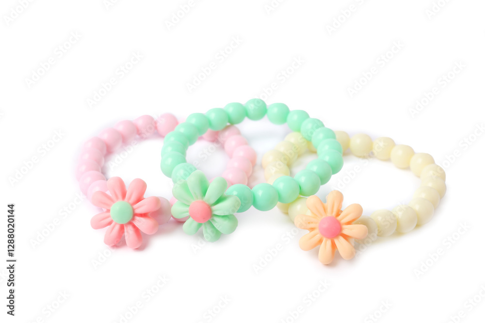 Colorful hair ties with flowers isolated on white Colorful hair ties with flowers isolated on white