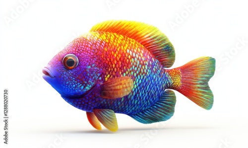 Vibrant rainbow fish isolated on white background