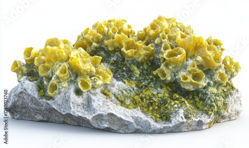 Yellow coral on rock, isolated on white, for nature, science projects