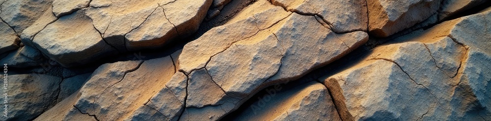 Fototapeta premium rocky outcropping with deep cracks and uneven surface, cracks, natural
