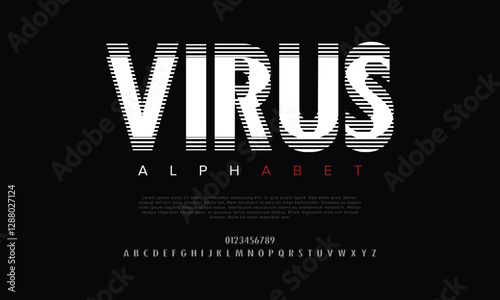 Nervous vector font alphabet with numbers