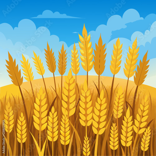 golden wheat field under clear blue sky