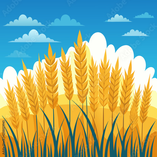 golden wheat field under clear blue sky