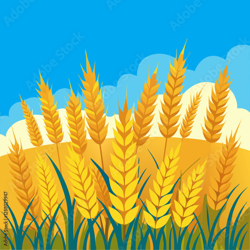 golden wheat field under clear blue sky