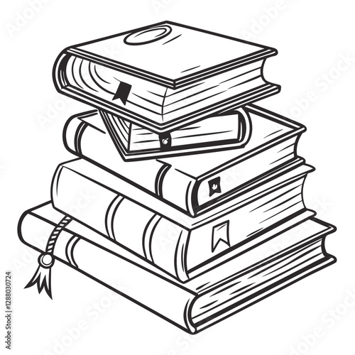 Black and White Stack of Books Illustration - Perfect for Educational