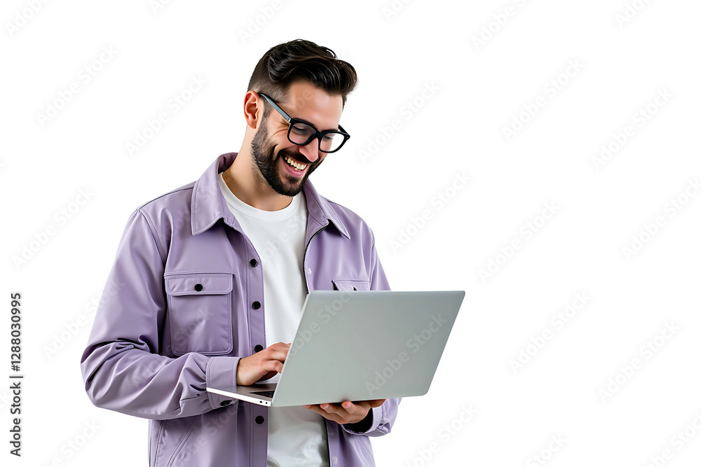 Smiling Man Using Laptop – Transparent PNG Image for Business and Work Smiling Man Using Laptop – Transparent PNG Image for Business and Work
