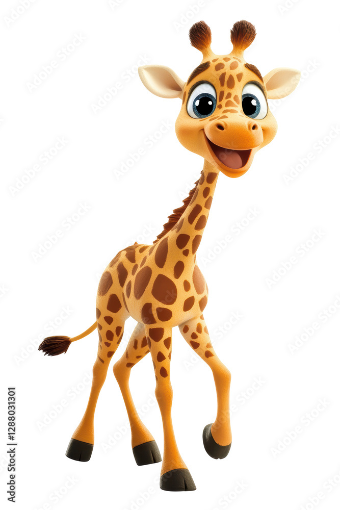 Isolated Cute Cartoon Giraffe Walking with a Smile Isolated Cute Cartoon Giraffe Walking with a Smile