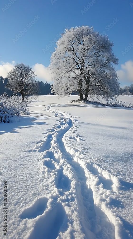 Obraz premium Winter Footprints Snowy Landscape