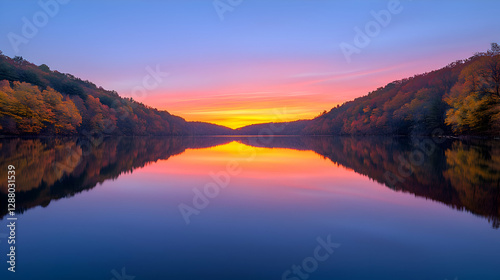 Autumn Lake Sunset Reflection