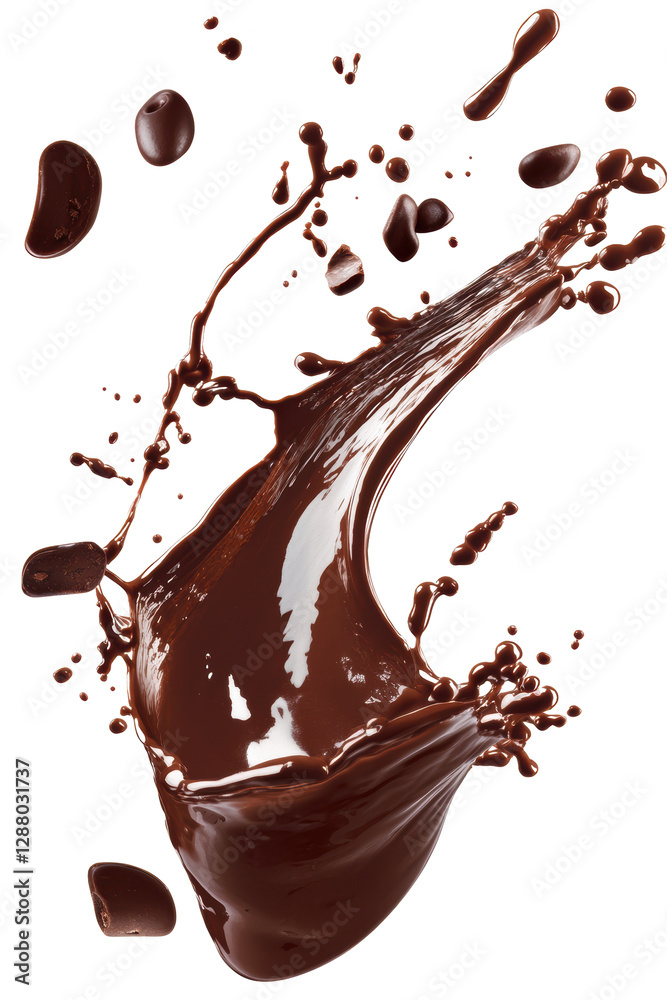 Isolated Dark Chocolate Liquid Splash with Drops Isolated Dark Chocolate Liquid Splash with Drops