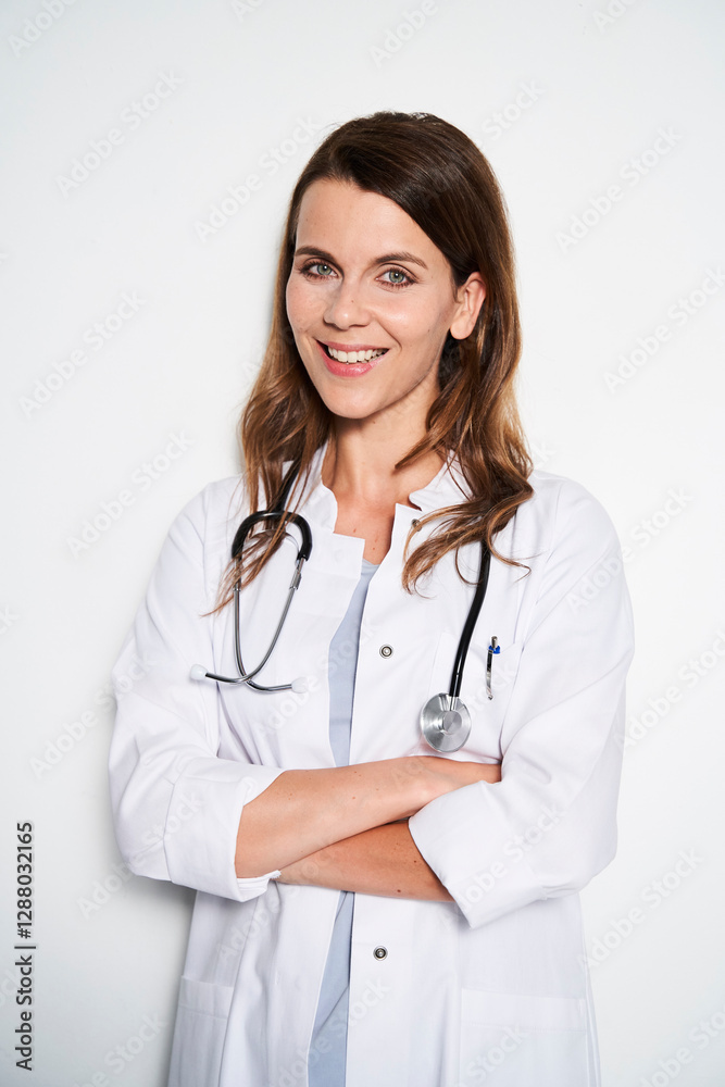 Portrait of smiling female doctor with stethoscope Portrait of smiling female doctor with stethoscope
