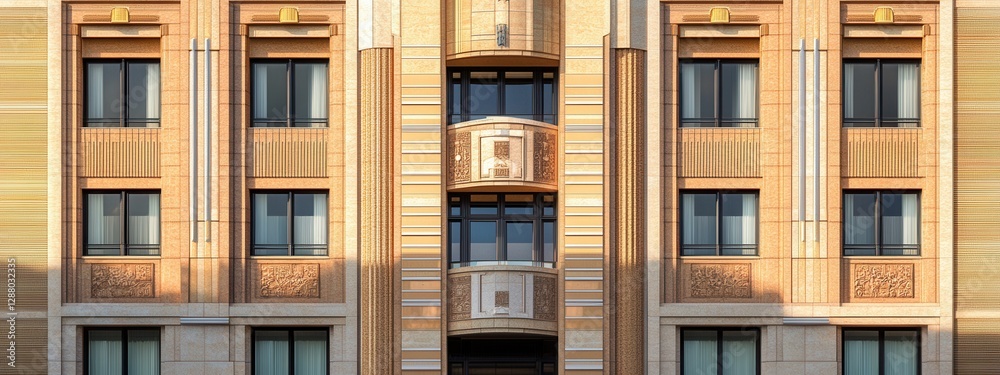 Obraz premium Exterior facade of a modern architectural building showcasing intricate design and vibrant textures in sunlight