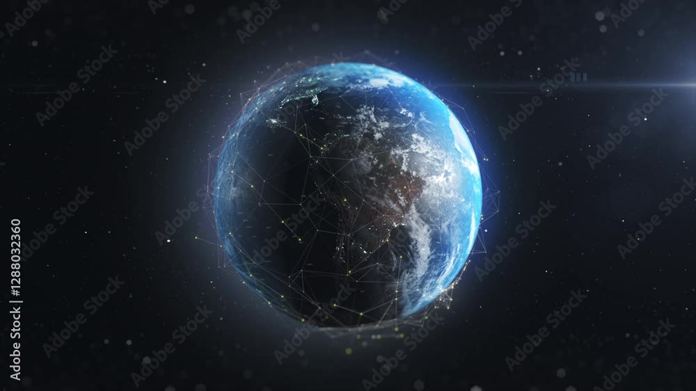 Ai network on line 3d earth animation background. Concept global spread of epidemic infected or hacking. Humanity connections security blockchain.