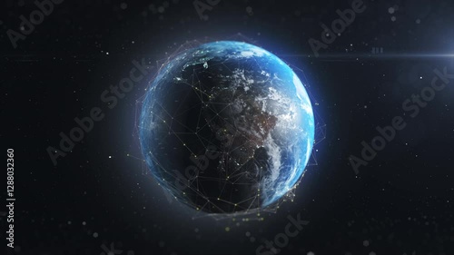 Ai network on line 3d earth animation background. Concept global spread of epidemic infected or hacking. Humanity connections security blockchain.