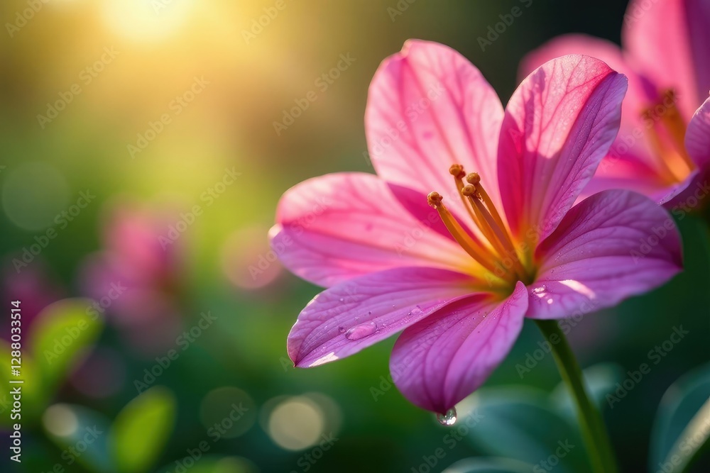 Gentle dew falls on petals of Alstroemeria flowers, soft focus, blooms, morning Gentle dew falls on petals of Alstroemeria flowers, soft focus, blooms, morning