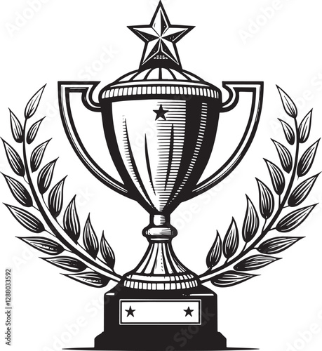 Elegant Champion Trophy Vector Illustration with Laurel Wreath and Star Design.
