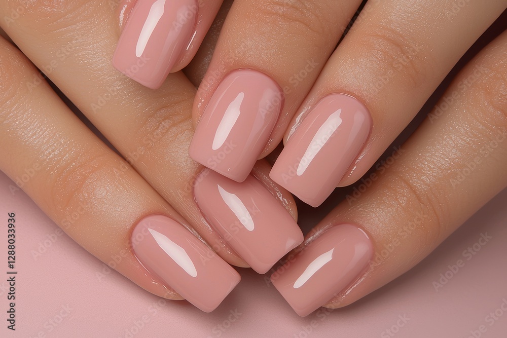 Deep, long shadows highlight a woman's hands, adorned with a pink nail design, embodying the concept of a beauty salon that offers manicure and pedicure services Deep, long shadows highlight a woman's hands, adorned with a pink nail design, embodying the concept of a beauty salon that offers manicure and pedicure services