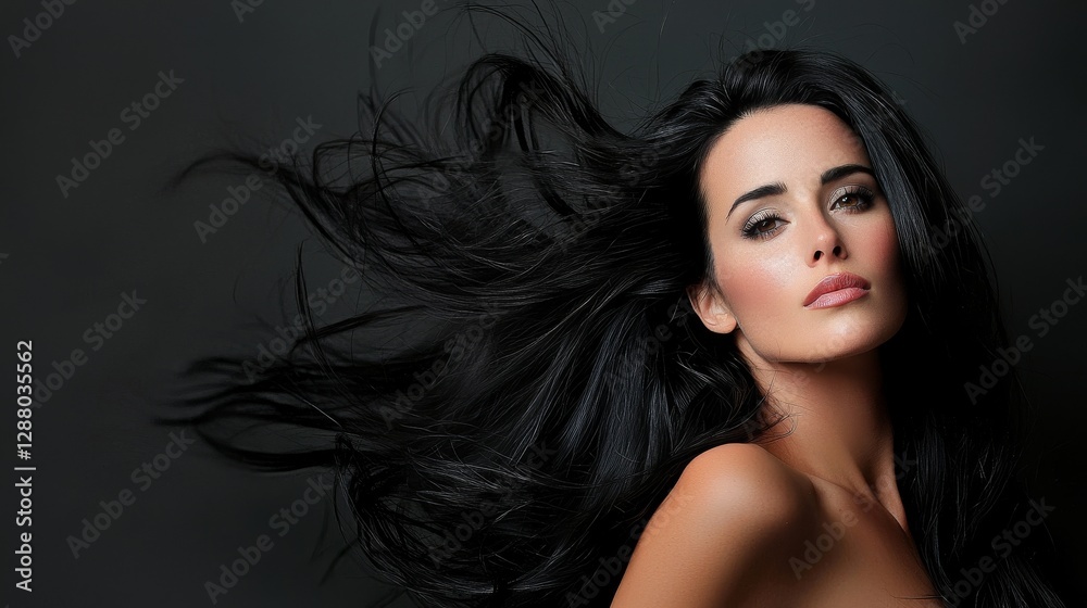 Naklejka premium The face of a stunning young lady with immaculate skin is the focal point of a close-up portrait, highlighting the expertise of a cosmetologist in beauty and spa services