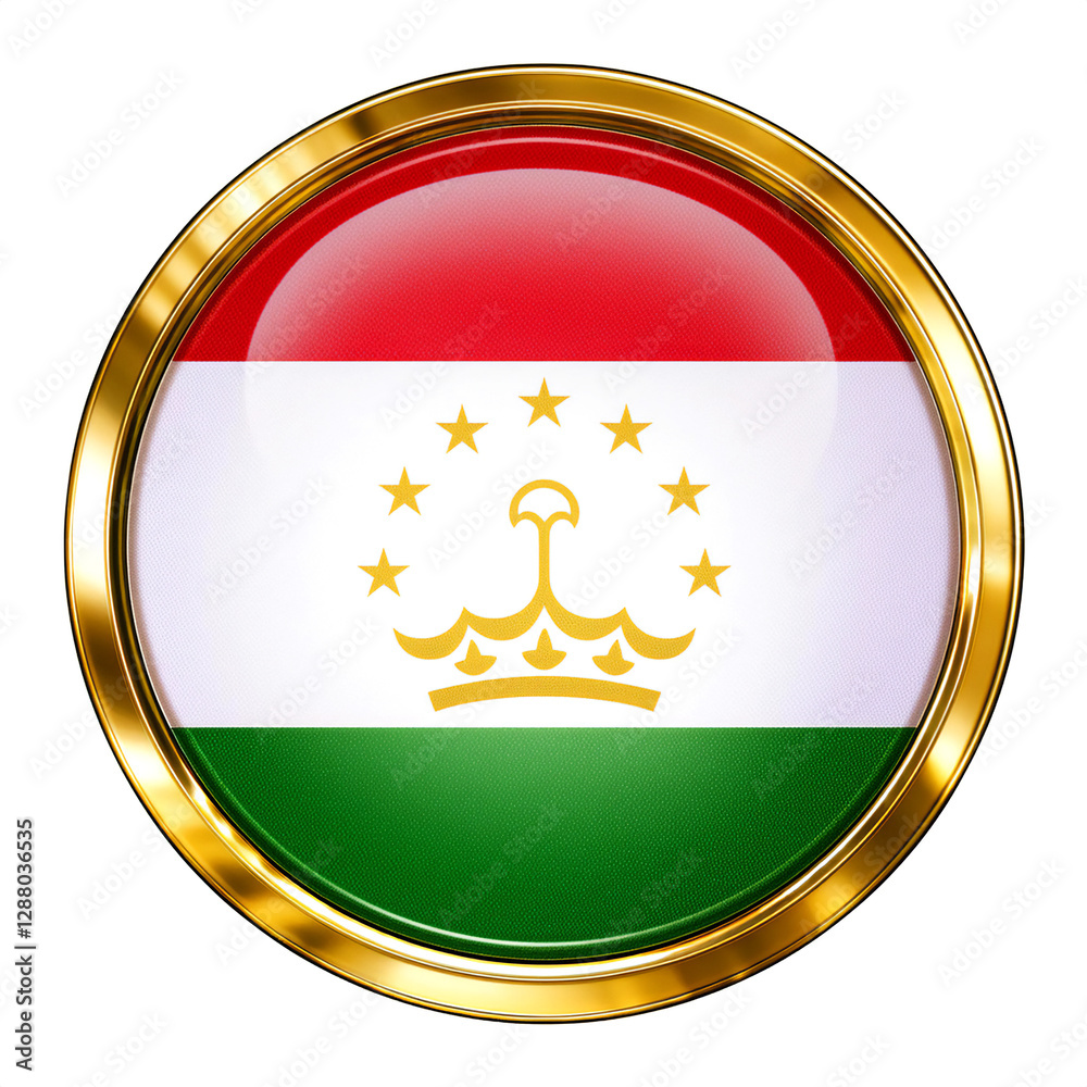 Obraz premium タジキスタンの国旗のブローチ。白背景。(Tajikistan flag brooch on white background.) 