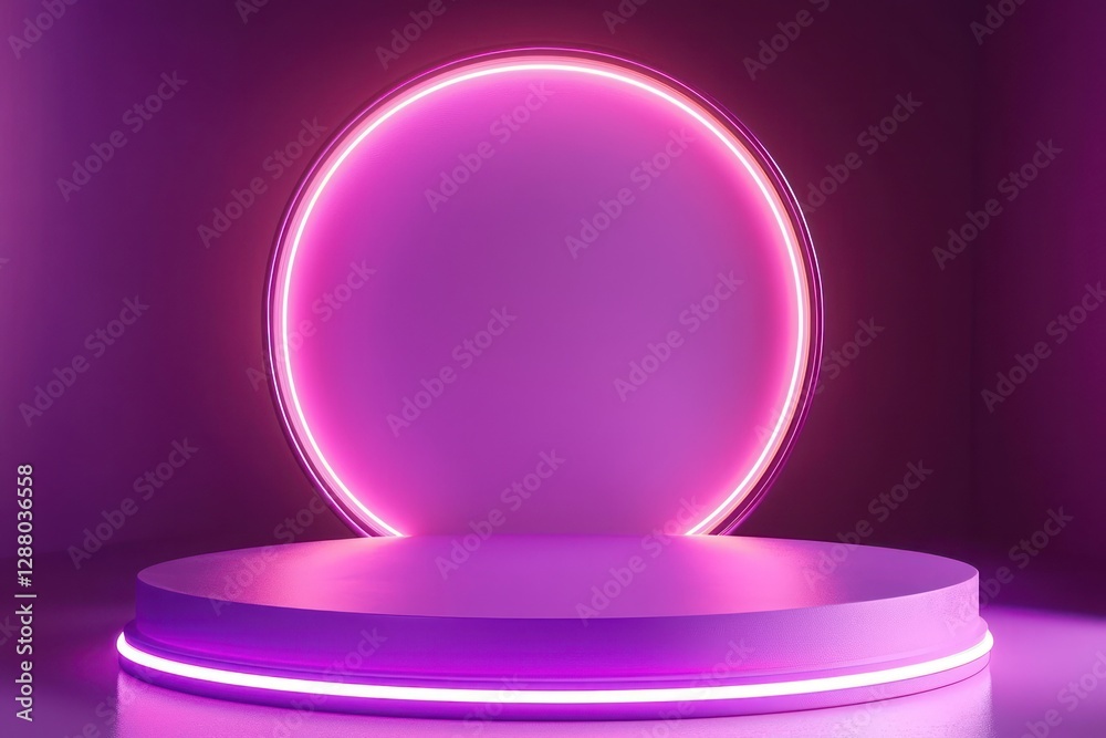 3D podium with neon light effects, ideal for showcasing creative branding or promotional content. 3D podium with neon light effects, ideal for showcasing creative branding or promotional content.