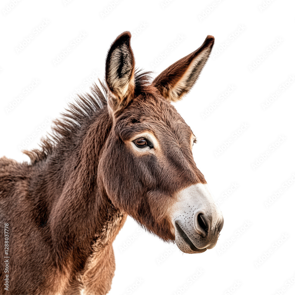 Isolated Close-Up of a Donkey's Head, Showing its Gentle Eyes and Soft Fur Isolated Close-Up of a Donkey's Head, Showing its Gentle Eyes and Soft Fur