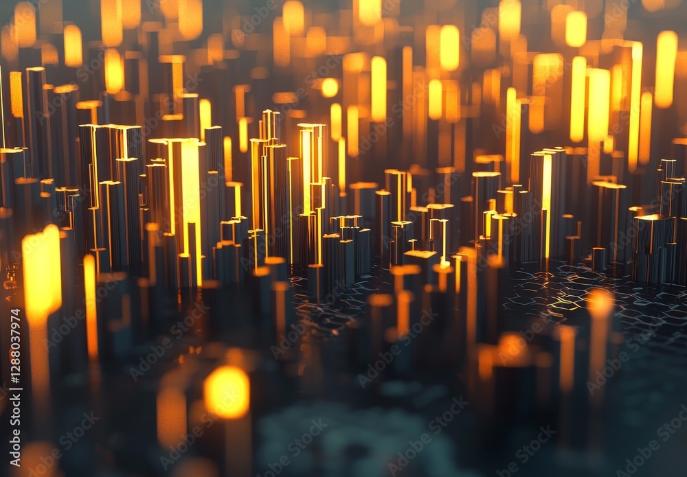 Obraz premium The smart city concept is visually represented by connecting abstract lines and dots with gradient lines, highlighting big data connection technology in an Stock 3D rendering