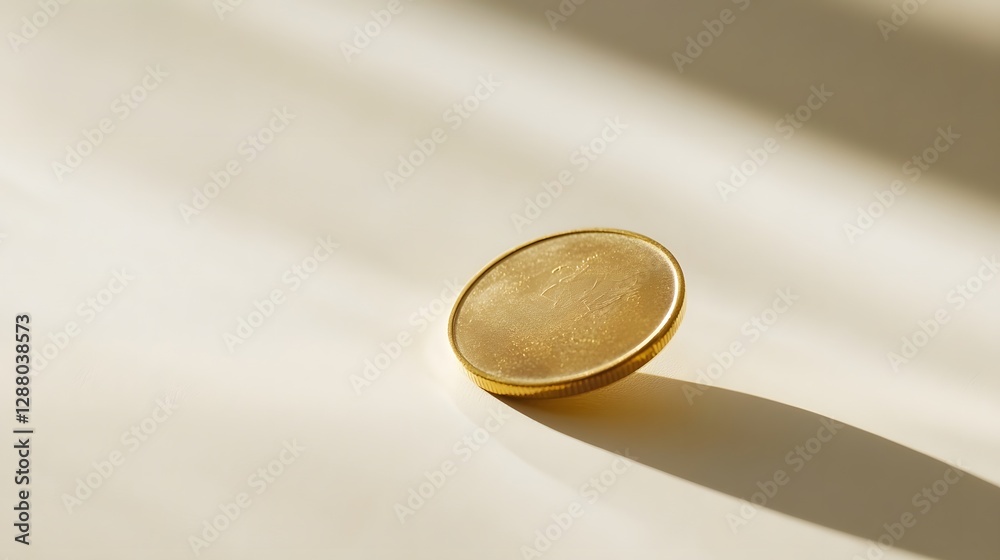 Golden coin resting on soft surface, reflecting light, symbolizing wealth and opportunity, ideal for financial themes. Golden coin resting on soft surface, reflecting light, symbolizing wealth and opportunity, ideal for financial themes.