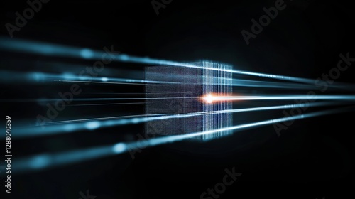 A futuristic abstract backdrop featuring a blue, pink, and purple neon glow with laser beam light lines moving at high speed, evoking a sense of digital cyberpunk technology and high-speed internet
