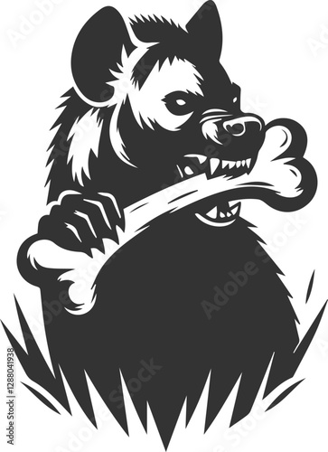 A hyena biting into a bone, holding it firmly vector animal silhouette