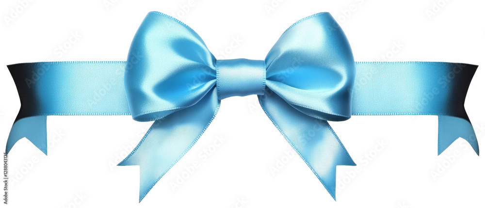 Light Blue Satin Ribbon Bow with Tail Ends on Transparent Background Festive Gift Decoration Light Blue Satin Ribbon Bow with Tail Ends on Transparent Background Festive Gift Decoration