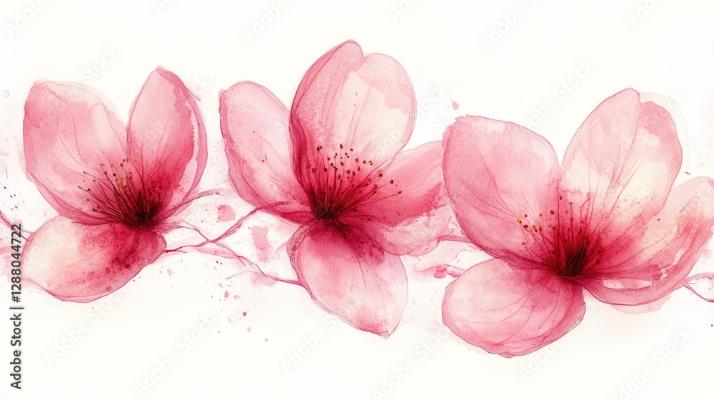 A delicate watercolor illustration of pink flowers with soft petals and subtle splashes of color. A delicate watercolor illustration of pink flowers with soft petals and subtle splashes of color.