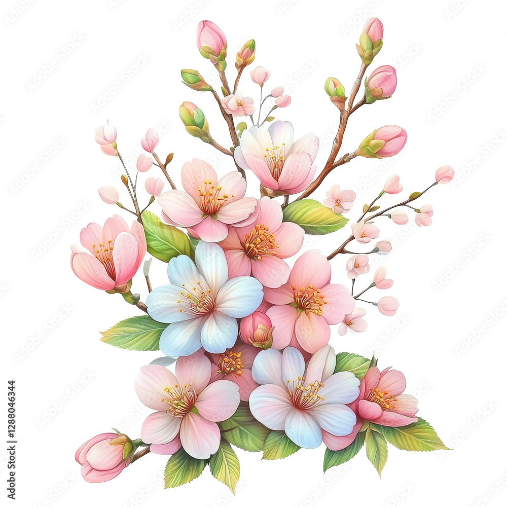 Fototapeta premium Colorful Spring Flowers Clipart, Botanical Graphics, Floral graphics for digital design