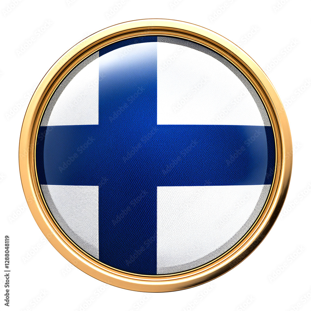 Obraz premium フィンランドの国旗のブローチ。白背景。(Finland flag brooch on white background.) 