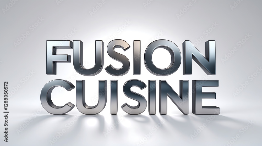 Stylish typography showcasing fusion cuisine concept with metallic lettering Stylish typography showcasing fusion cuisine concept with metallic lettering