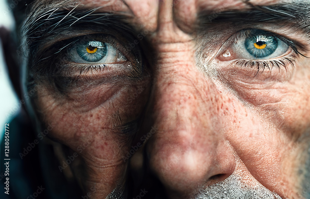 Expressive gaze reveals depth of human experience in closeup portrait Expressive gaze reveals depth of human experience in closeup portrait
